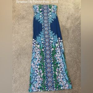 Lilly Pulitzer Strapless Maxi Dress in Blue and Green